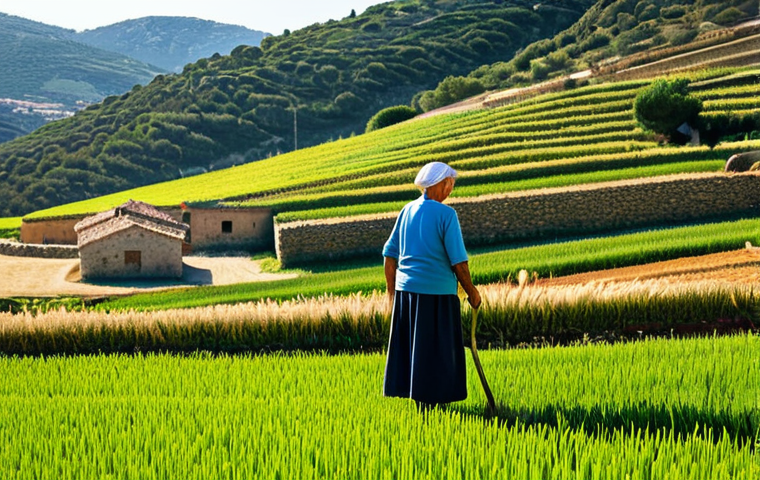 Sardinian Farm Scene**

"A picturesque Sardinian farm with terraced fields of farro and barley, a fully clothed elderly farmer tending the crops, modest clothing, traditional stone buildings in the background, warm sunlight, safe for work, appropriate content, perfect anatomy, natural proportions, professional photography, high quality, family-friendly."

**