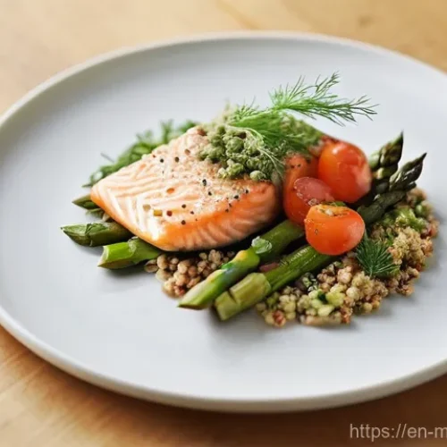 Home 21 장수 지역 주민의 식사 만족도 조사 - **Prompt:** A close-up, high-angle shot of a beautifully plated, gourmet-style meal on a crisp white...